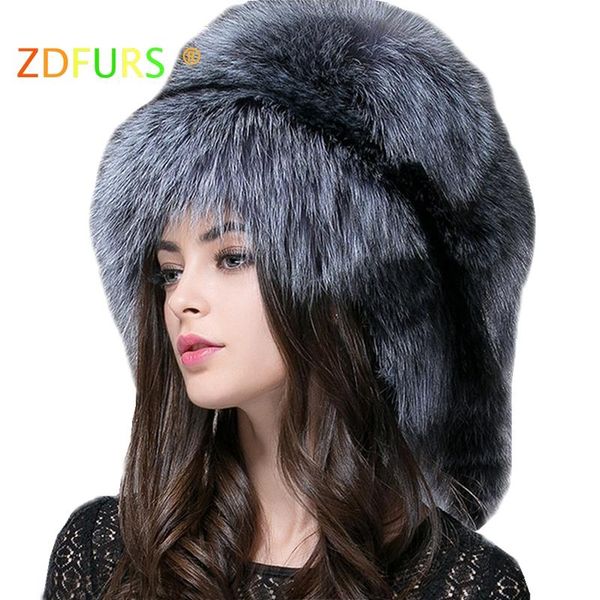 

zdfurs * women's russian ushanka trapper fur bombers hat real fur hats dome mongolian hat, Blue;gray
