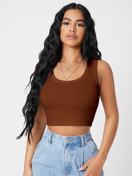 

petite rib-knit crop tank l6eh#, White