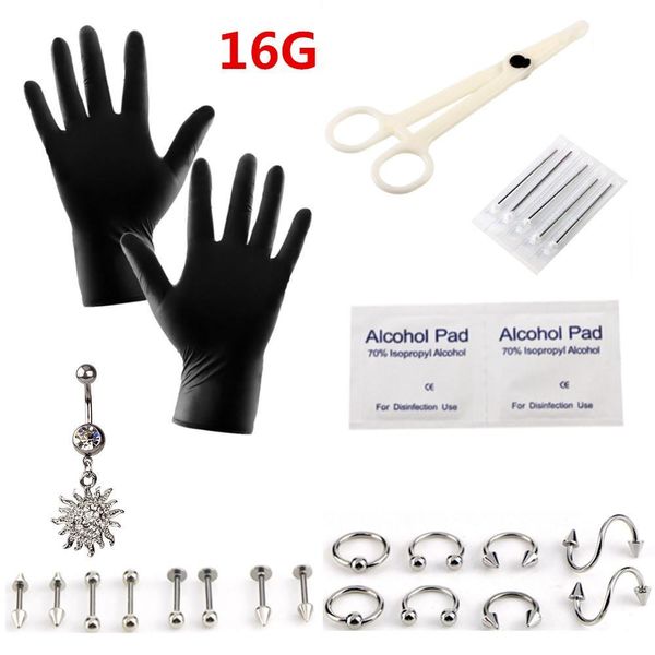 

27pcs dermal piercing kit tool set professional nose ear belly piercing needle sets cartilage tools women titanium body jewelry q jllabz, Silver