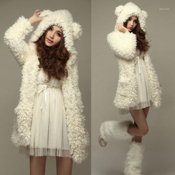 

wholesale- zanzea 2017 autumn winter women fleece coat jackets casual bear ear hooded long sleeve black beige outerwear plus size s-3xl1, Black;brown