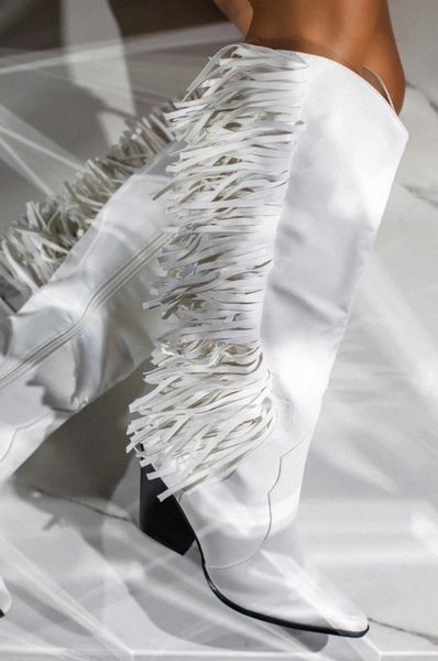 

new boots women vintage shoes women tassel over knee casual boots fashion round toe leather square heel botas mujer #h11e, Black