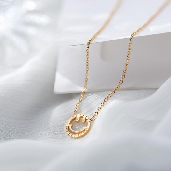 

yun ruo rose gold color smiling face pendant necklace fashion titanium steel jewelry woman birthday gift not fade dropship 2020, Silver