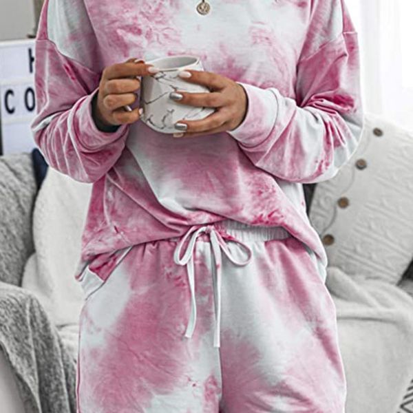 

clothing 2020 new dressnew dress home clothing women's comfortable long-sleeved tie-dyed printed round neck women's suit xhqqo, Gray