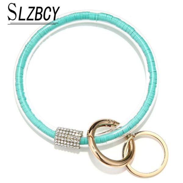 

charm bracelets trendy pink red black bangles for women girl round circle transparent leather wristlet with key holder gift, Golden;silver
