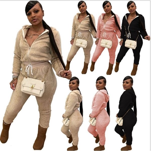 

women designer tracksuit double sided fleece winter thick hooded hoodies pants sweatsuit zipper jackets leggings outfits sports suit g11402, White