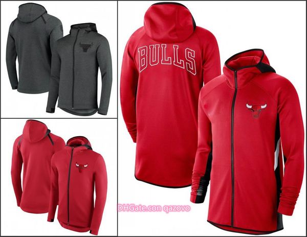 

chicago bulls men training sweatshirt authentic showtime therma flex performance full-zip hoodie, Black