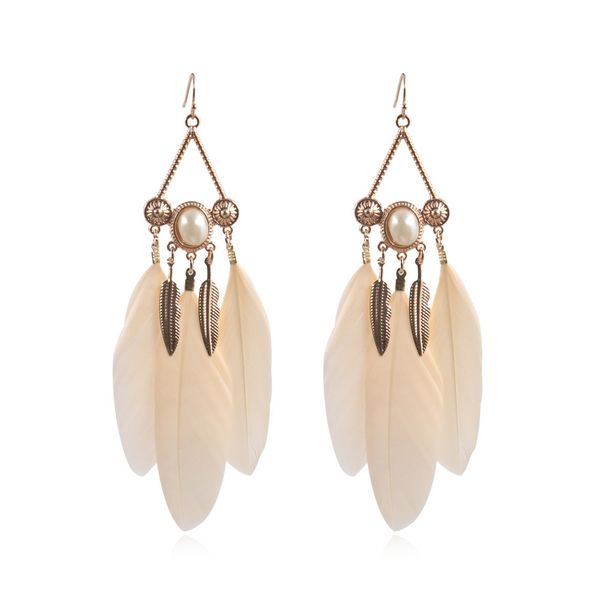 

doreenbeads fashion drop earrings bohemia white round triangle dream catcher leaf feather earrings for women party jewelry1pair