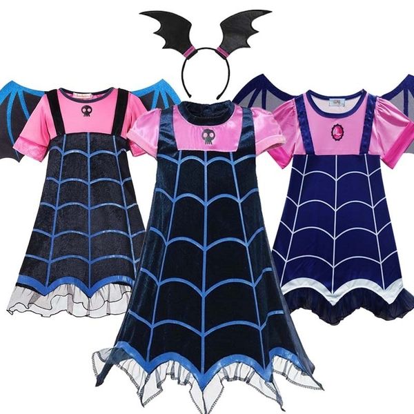 Muababy meninas vampiro fantasia vestir trajes roupas de manga curta carnaval halloween vampiro vestido festa crianças vestido lj200923