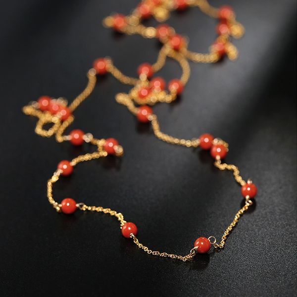 

daimi gypsophila south red agate gemstones sweater chain women genuine yellow 14k gold injection long chain 201104, Silver