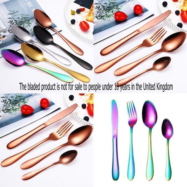 Western Tableware Steaks Messer Suppe Dessert Geschirr Löffel Besteck Vergoldet Verdickung Edelstahl Gabeln Vierteilig Neu 10 5yg F2