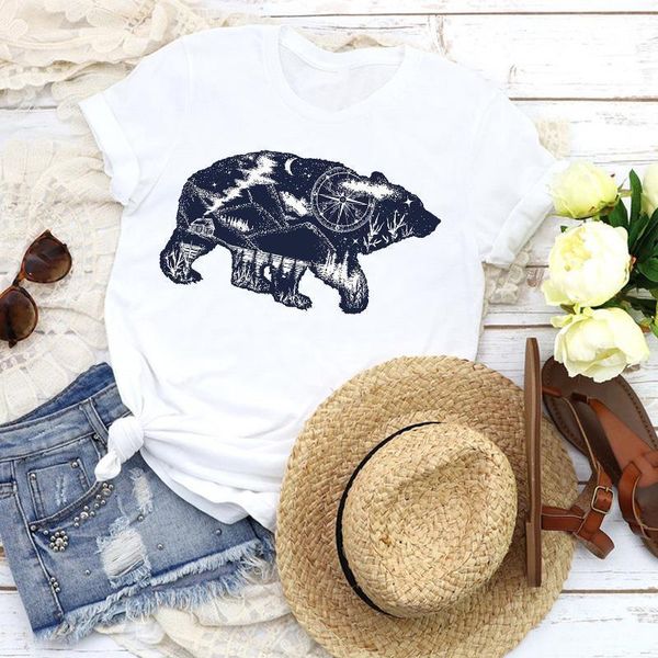 

женщины графический медведь животное дорога путешествие леди 90s мода ужас череп тис принция торт футболка одежда женская рубашка женская фу, White