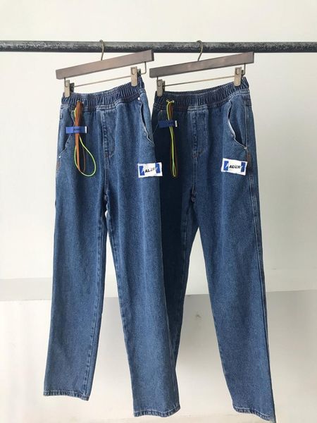 

adererror irregular pocket faded denim pants men women couple elastic waistli jeans oversized hip-hop high street ader jeans, Blue