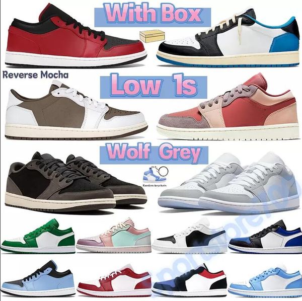 

wholesale reverse mocha wolf grey 1 1s low basketball shoes fragment hyper royal black toe university blue shadow unc men sports sneakers