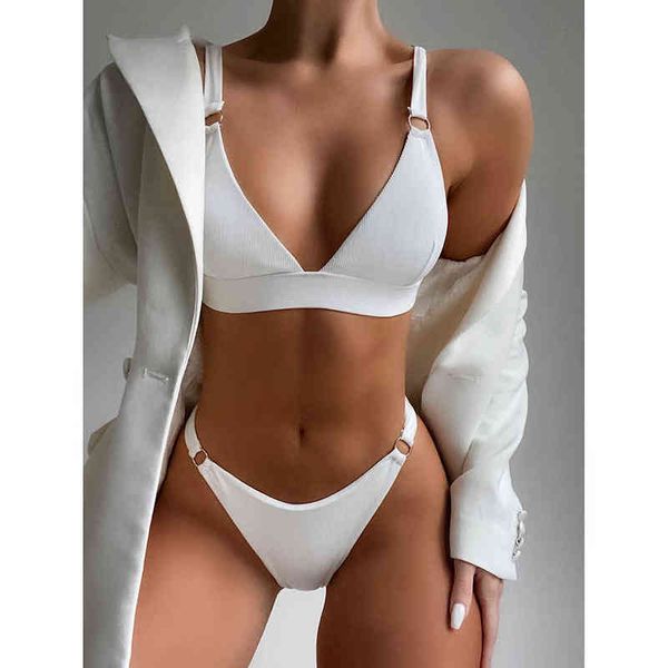 

bikini plain rib swimsuit female swimwear women push up feminine bikinis set 2 pieces swim beach wear for bathing suit, White;black