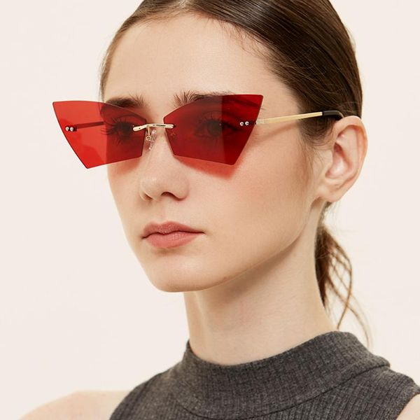 

sunglasses veshion frameless retro women cat eye gold metal rimless ladies sun glasses uv400 brown red 2021 summer eyewear, White;black