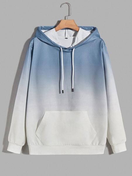 

men ombre kangaroo pocket drawstring hoodie 28rm#, Black