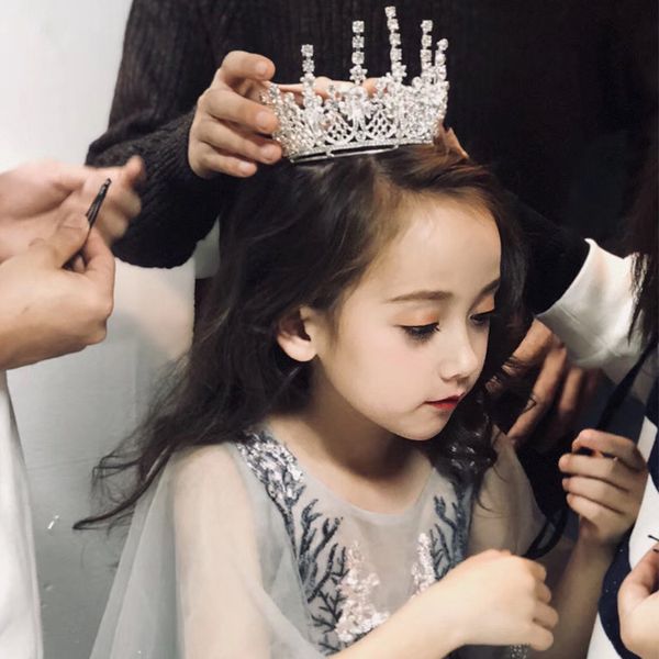 

mgirl princess korean headdress big round children crown crystal gold ornament show band k, Silver