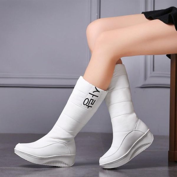 

womens 3 colors down snow boots women shoes south korea style platform boots wedges mid calf female plush winter, Black