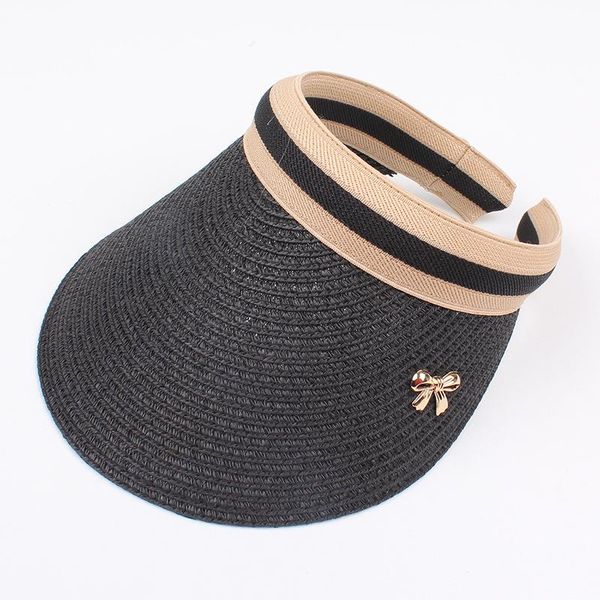 

2019 new woman's sun hats hand made diy straw bowknot visor caps parent-child summer cap casual shade hat empty hat beach sqctwy, Black;white