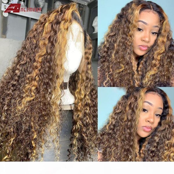 

highlight ombre curly t-part 13x6x1 lace front human hair wigs brazilian remy hair lace wigs 180% density with baby, Black;brown