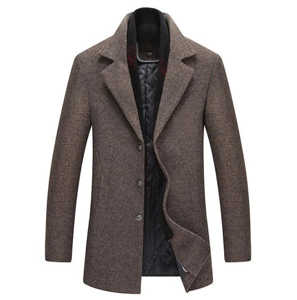 

new fashion wool coat slim fit jackets mens pure color casual warm outerwear jacket and coat men pea, Black