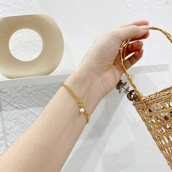 

9y8tj pendant korean version of the east gate s925 pure silver hanging sm bracelet women's sl45 pearlbracelet pearlins lightexquisite s, Golden;silver