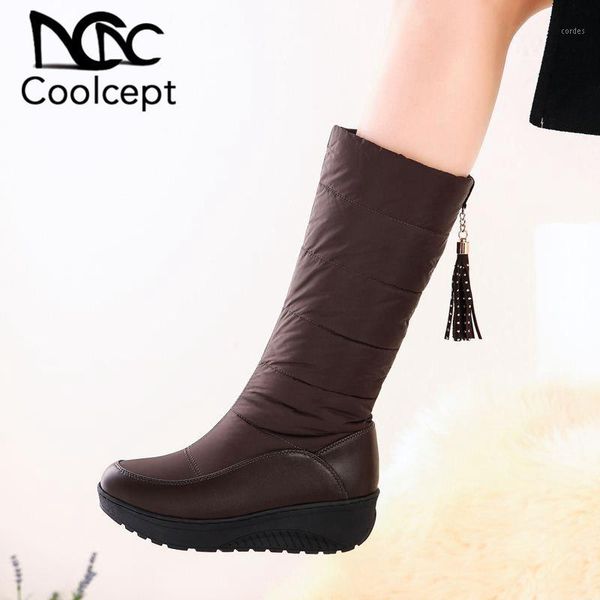 

boots coolcept women winter plush fur 2021 snow thick bottom keep warm simple knee high footwear size 35-441, Black