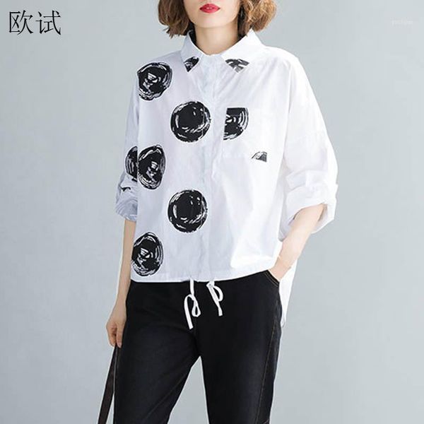 

plus size polka dot black white blouse women 2020 summer spring cotton womens and blouses woman oversize pullover korean1
