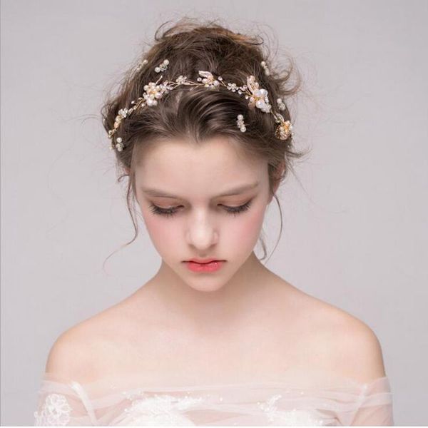 

stretchable wedding bridal headbands new elegant luxury crystal real freshwater pearl headband bridal hairband hair accessories, Golden;silver