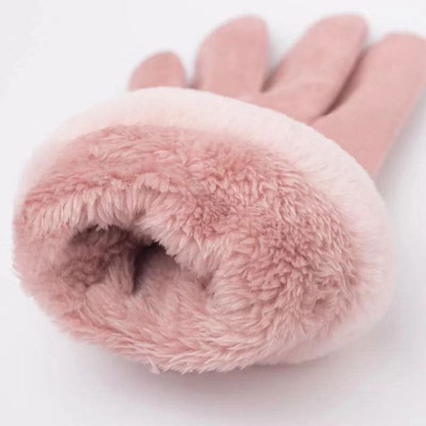 

autumn winter women warm fleece thick touch screen plush female windproof and cold-proof gloves, Blue;gray