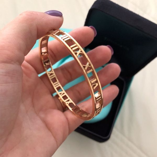 

original 100% s925 sterling silver bangle new romanÂ numerals bracelet women high-end jewelry 1028, Black