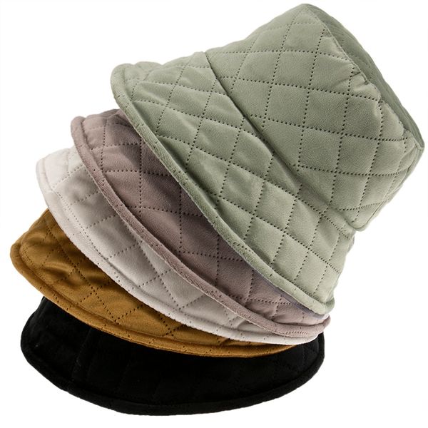 

new black warm casquette panama outdoor fishing cap velvet plaid bucket hats fisherman caps women lady winter, Yellow