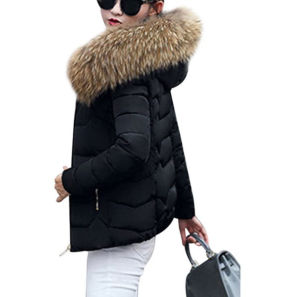 

winter down jackets women fashion warm coat cotton thickening parka fur collar jackets with hooded detachable cap winter clothes 201201, Black