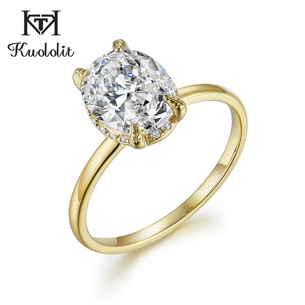 

kuololit oval 8x10 moissanite ring for women solid 10k yellow gold ring d color blue green solitaire engagement fine jewelry 585 t200908, Golden;silver