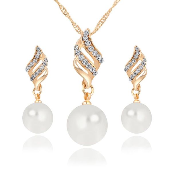 

classic women simulated pearl jewelry set for wedding gold/silver color rhinestone necklace earring sets bride adorn article