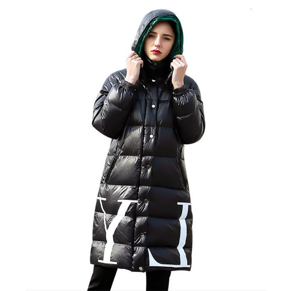 

women fashion clothing long down coat with printing