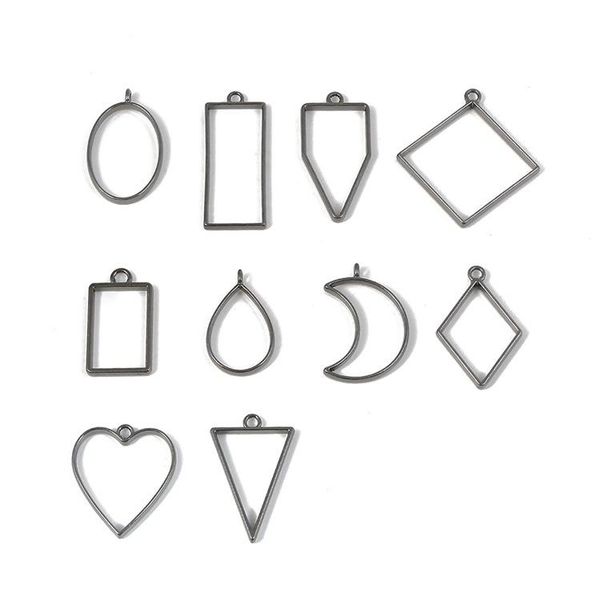 

10pcs geometric shape metal frame hollow glue blank pendant tray bezel charms uv crystal silicone molds jewelry pendant making wmttsv