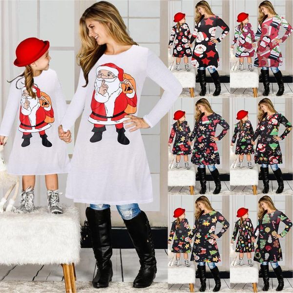 

autumn and winter new long-sleeved knitted dress, christmas dress parents and children1, Black;gray