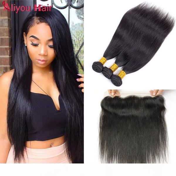 

body wave straight hair weaves bundles with 13x4 lace frontal closure human hair extensions brazilian peruvian indian malaysian virgin hair, Black;brown
