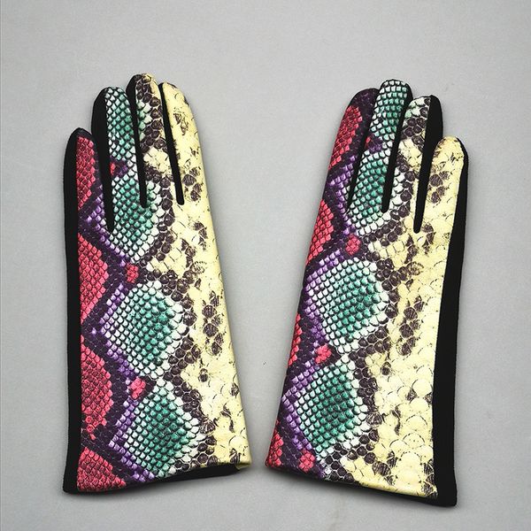 

женщины сенсорного экрана зимних поддельные животные кожаного задействуя вождение перчатки замши бархат сгущает теплый цвета змеиной перчатк, Blue;gray