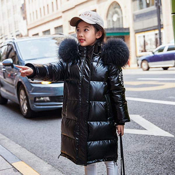 

30 russian winter snowsuit 2019 girls clothes duck down jacket waterproof outdoor hooded coat boys kids parka real fur clothing lj200820, Blue;gray
