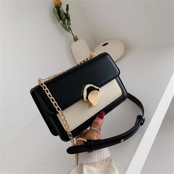 

retro chain cross body bag for women 2020 patchwork colors leather small shoulder bag casual messenger luxury handbag #15