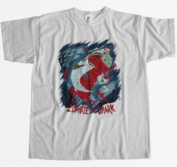 

summer novelty cartoon zombie vs great white shark epic fight blood brains mens movie sport hooded sweatshirt hoodie men t shirt