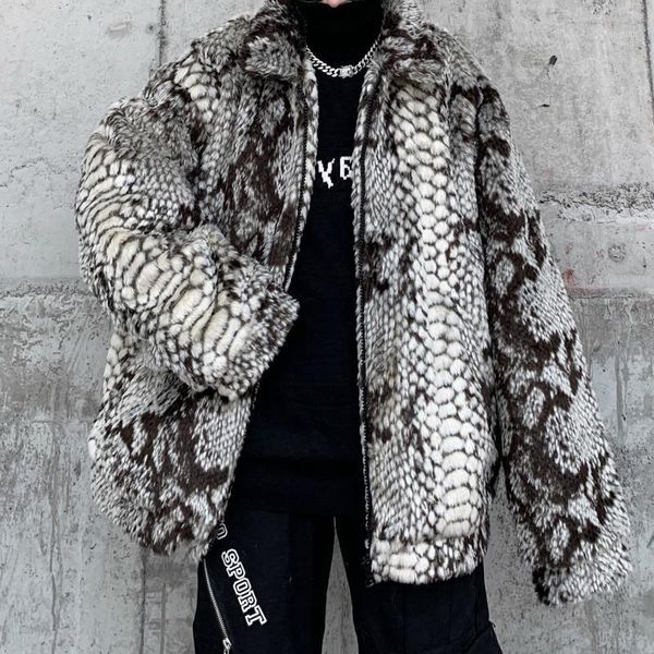 

2021 winter streetwear fashion hip-hop new snake print imitation fur plush warm cotton jacket male korean long-sleeved outerwear1, Black