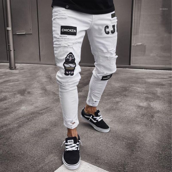 

new fashion 2020 embroidery men's hole jeans blue hip-hop slim men jean1