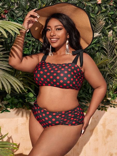 

plus polka dot print bikini swimsuit o8p5#, Black