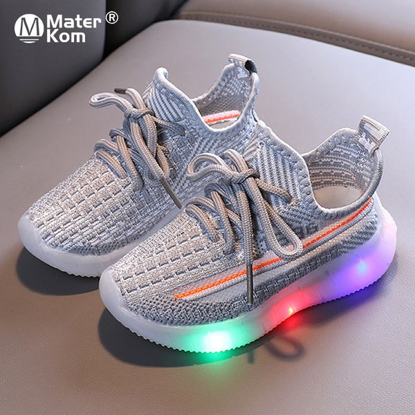 

size 21-30 for baby breathable glowing children led light up shoes sneakers with luminous sole, Black;red
