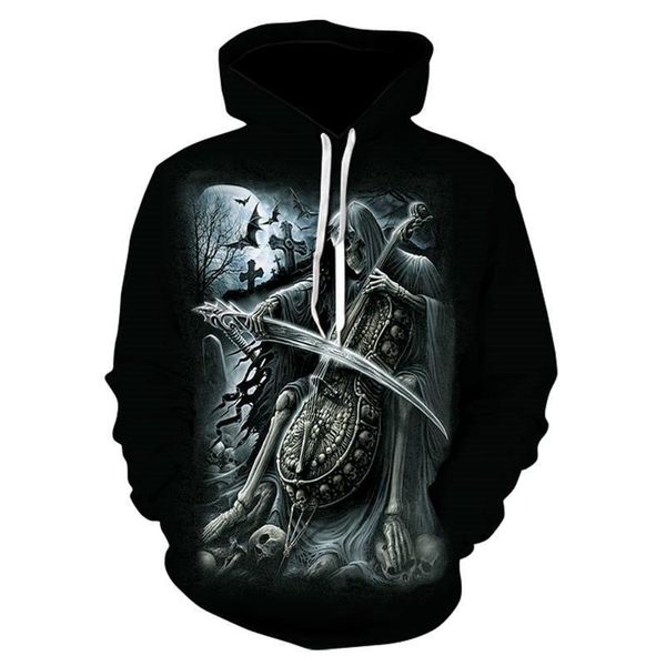 

3d skull reaper style hoodie fall/winter rock new men's and women's pullover grim hip 2020 hop punk sweatshirt jrcas, Black;white