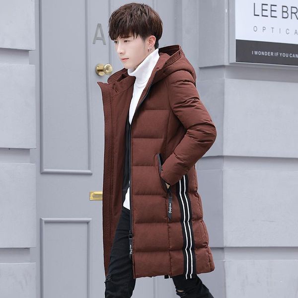 

winter long-section hooded parkas men fashion street casual solid zipper pocket warm coat outerwear 3 colors jacket parka man, Black