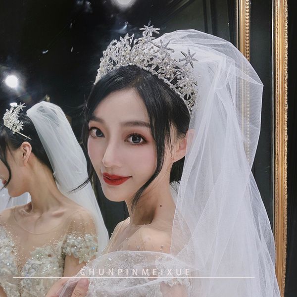 

bride's handmade flash main dress headdress super fairy crown hair ornament wedding and makeup banquet accessories, Silver